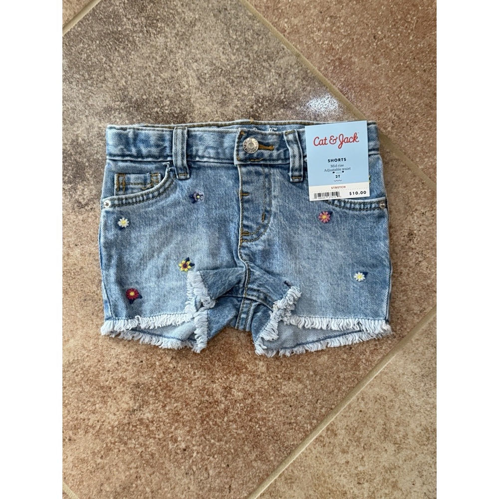 Cat & Jack Toddler Girls Light Wash Embroidered Denim Cutoff Shorts Size 2T NWT